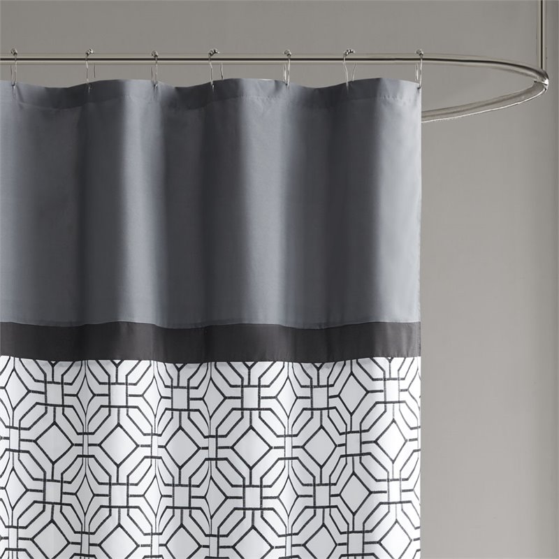 Pemberly Row Polyester Microfiber Embroidery Shower Curtain in Black/Gray