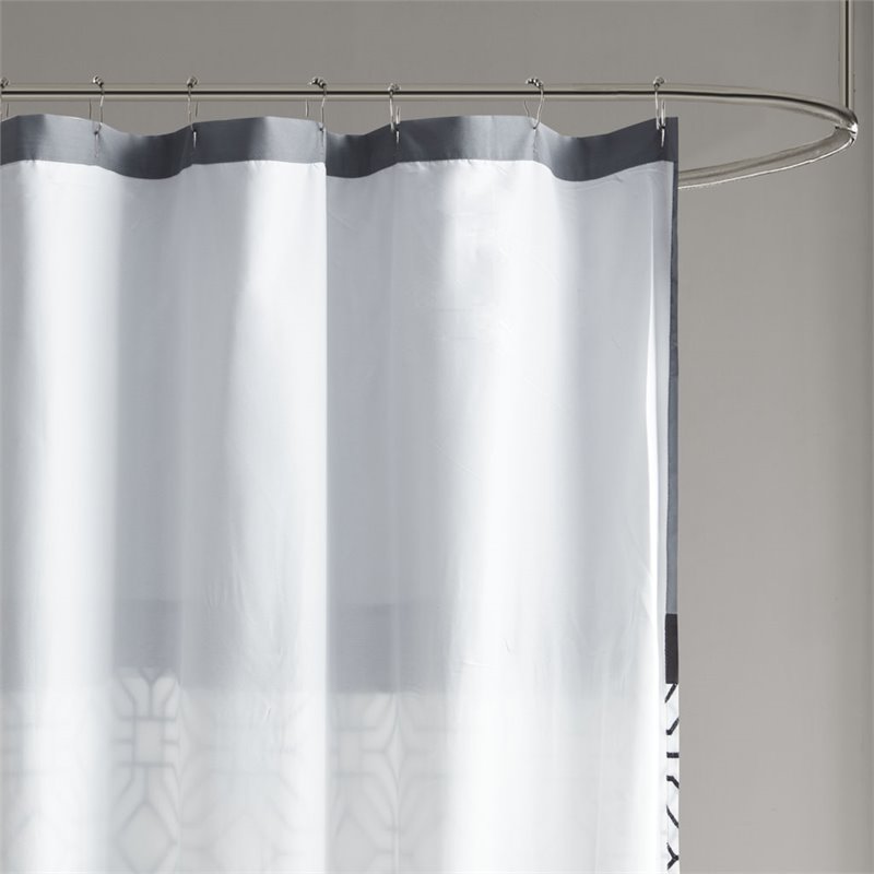 Pemberly Row Polyester Microfiber Embroidery Shower Curtain in Black/Gray
