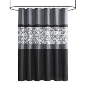 Pemberly Row Polyester Microfiber Embroidery Shower Curtain in Black/Gray