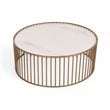 Pemberly Row Round Metal and Faux Marble Coffee Table in White/Gold
