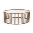 Pemberly Row Round Metal and Faux Marble Coffee Table in White/Gold