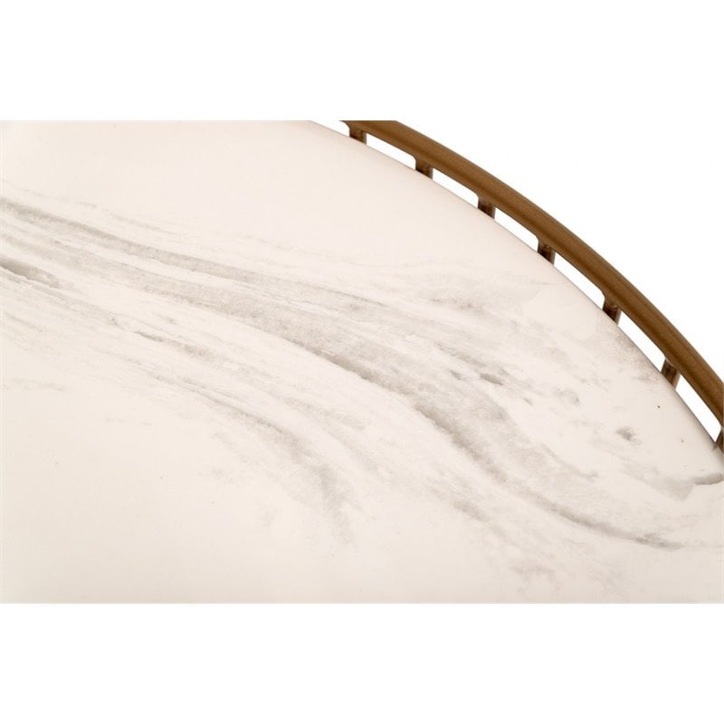 Pemberly Row Round Metal and Faux Marble Coffee Table in White/Gold