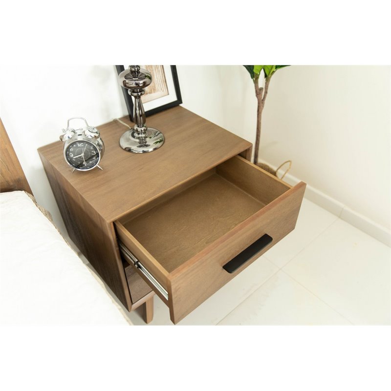 Pemberly Row Contemporary Acacia Veneer Wood Nightstand in Natural Walnut