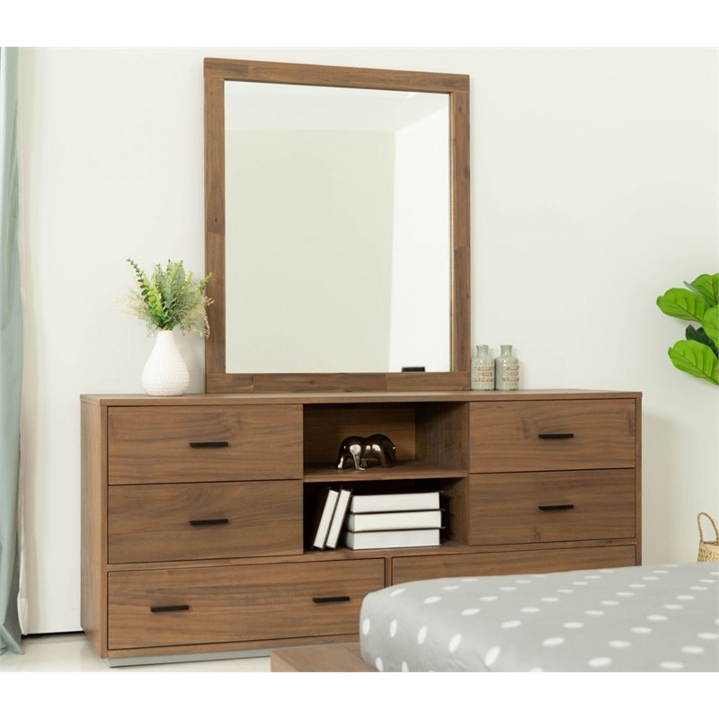 Pemberly Row Wood Bedroom Dresser in Light Walnut/Matte Black