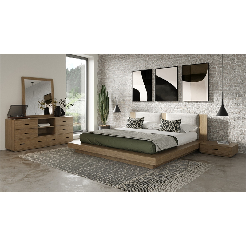 Pemberly Row Wood Bedroom Dresser in Light Walnut/Matte Black