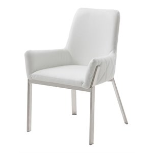 Pemberly Row 18&quot Stainless Steel/Bonded Leather Dining Chair in White