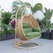 Pemberly Row Light Brown Wicker Patio Double Swing Chair in Dark Green