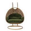 Pemberly Row Light Brown Wicker Patio Double Swing Chair in Dark Green