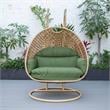 Pemberly Row Light Brown Wicker Patio Double Swing Chair in Dark Green