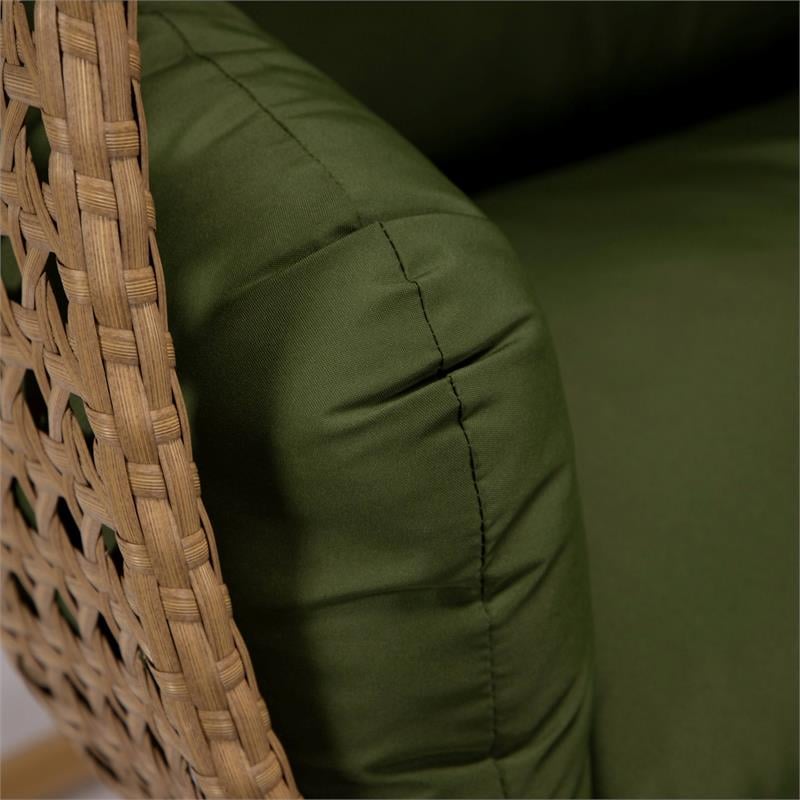 Pemberly Row Light Brown Wicker Patio Double Swing Chair in Dark Green
