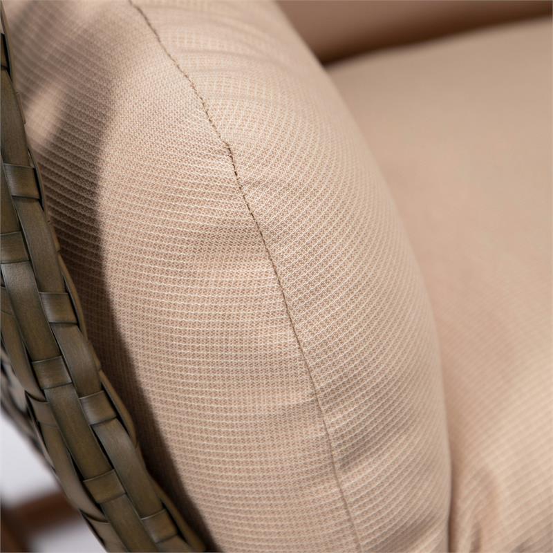 Pemberly Row Beige Wicker Patio Egg Swing Chair with Stand in Beige