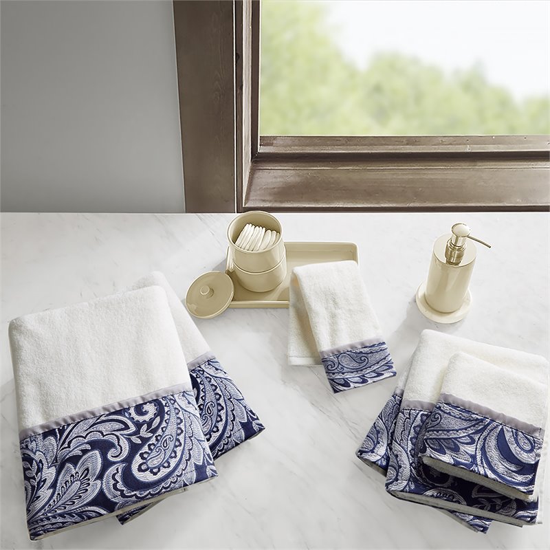 Pemberly Row Modern 6-Piece Cotton Jacquard Towel Set in Navy