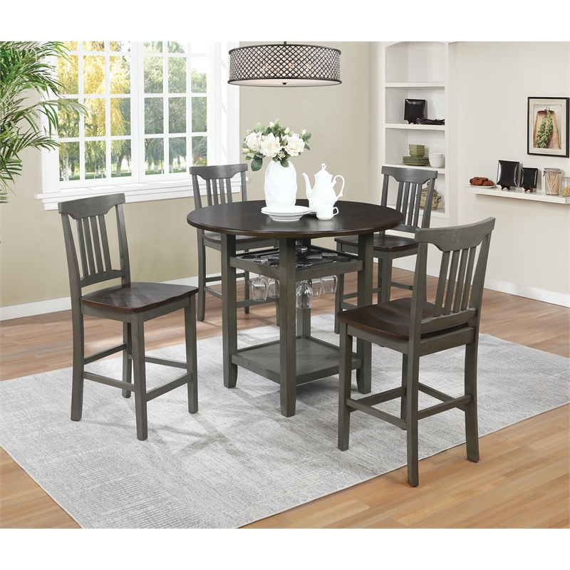 Pemberly Row 5pc Set- Table Chairs in Slate Gray with Wood Stain Finish