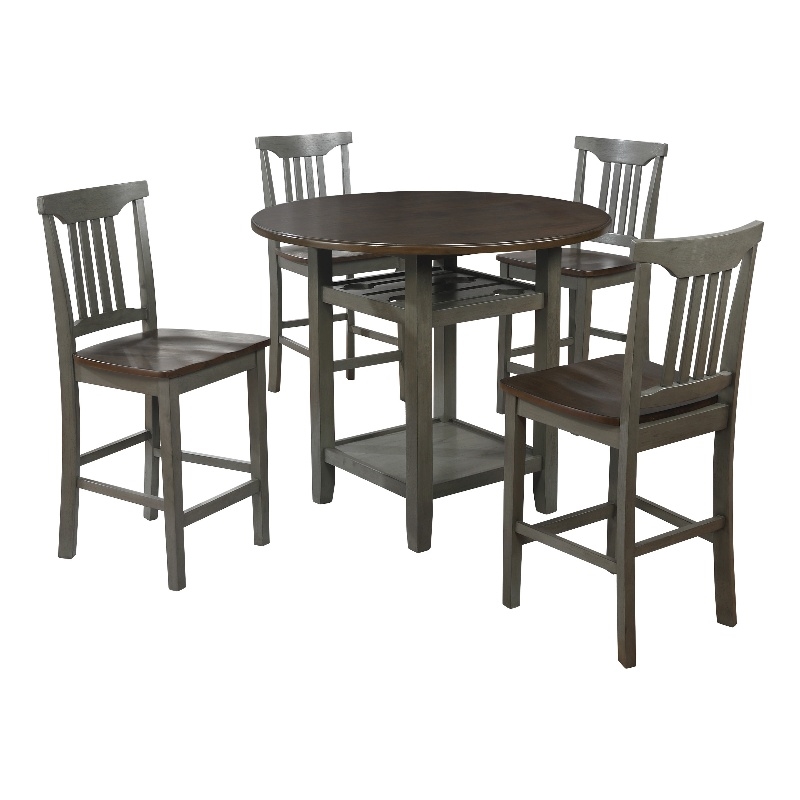 Pemberly Row 5pc Set- Table Chairs in Slate Gray with Wood Stain Finish