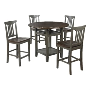 Pemberly Row 5pc Set- Table Chairs in Slate Gray with Wood Stain Finish
