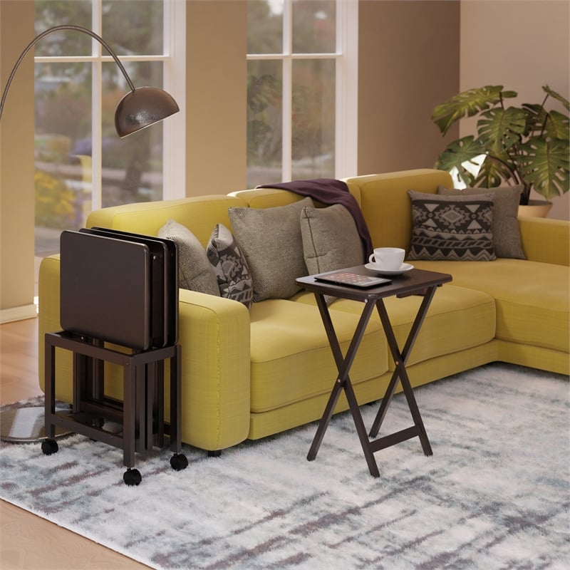 Pemberly Row 5-Piece Transitional Solid Wood Snack Table Set Coffee Finish