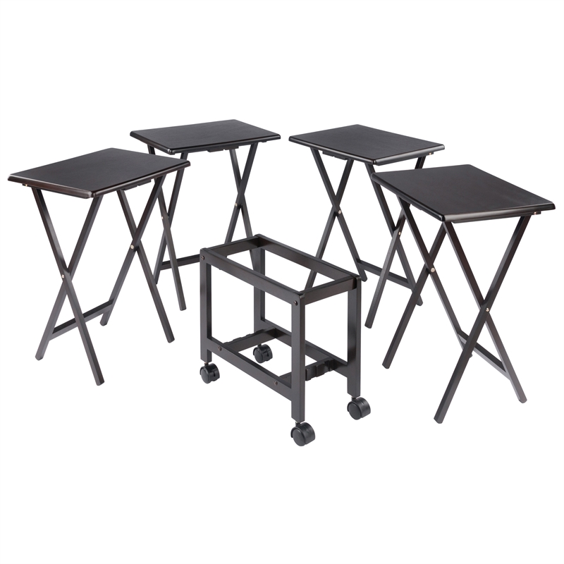 Pemberly Row 5-Piece Transitional Solid Wood Snack Table Set Coffee Finish
