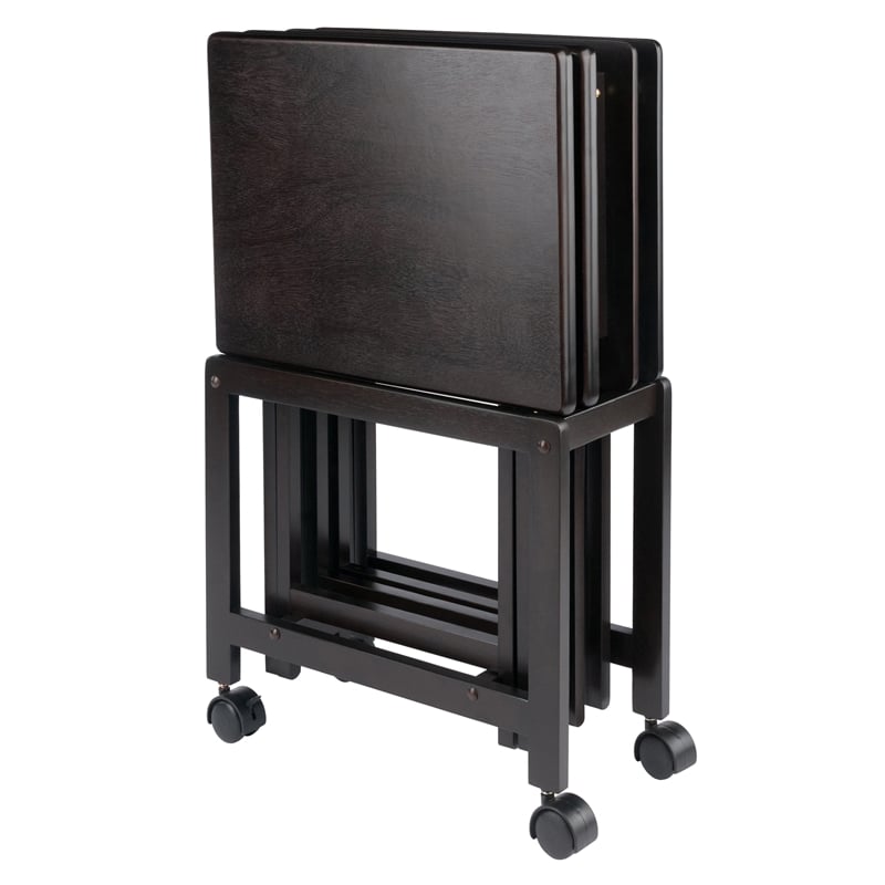 Pemberly Row 5-Piece Transitional Solid Wood Snack Table Set Coffee Finish