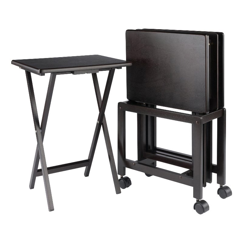 Pemberly Row 5-Piece Transitional Solid Wood Snack Table Set Coffee Finish