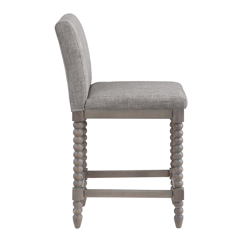 Pemberly Row Spindle Counter Stool w/ Brushed Gray Frame and Dove Gray Fabric