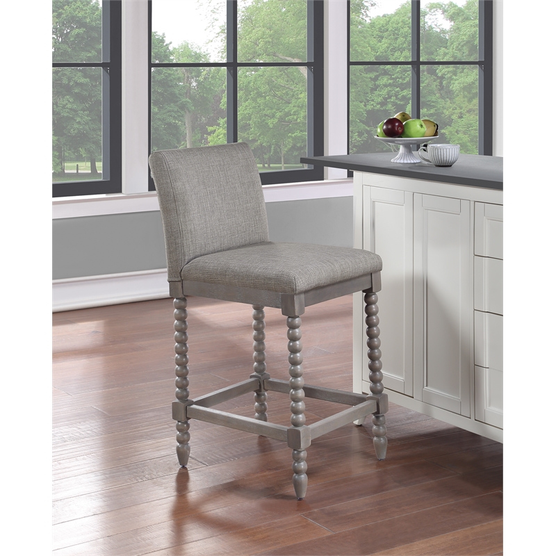 Pemberly Row Spindle Counter Stool w/ Brushed Gray Frame and Dove Gray Fabric