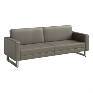 Pemberly Row Contemporary Lounge Sofa Gray Vinyl with Metal Resi Feet