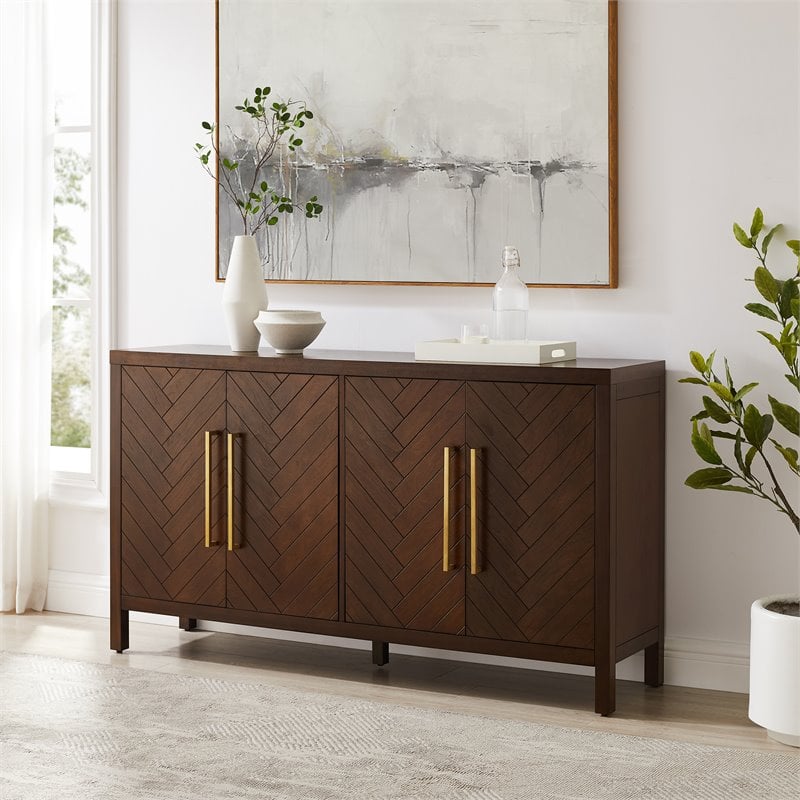 Pemberly Row 4-Door Contemporary Wood Sideboard in Dark Brown