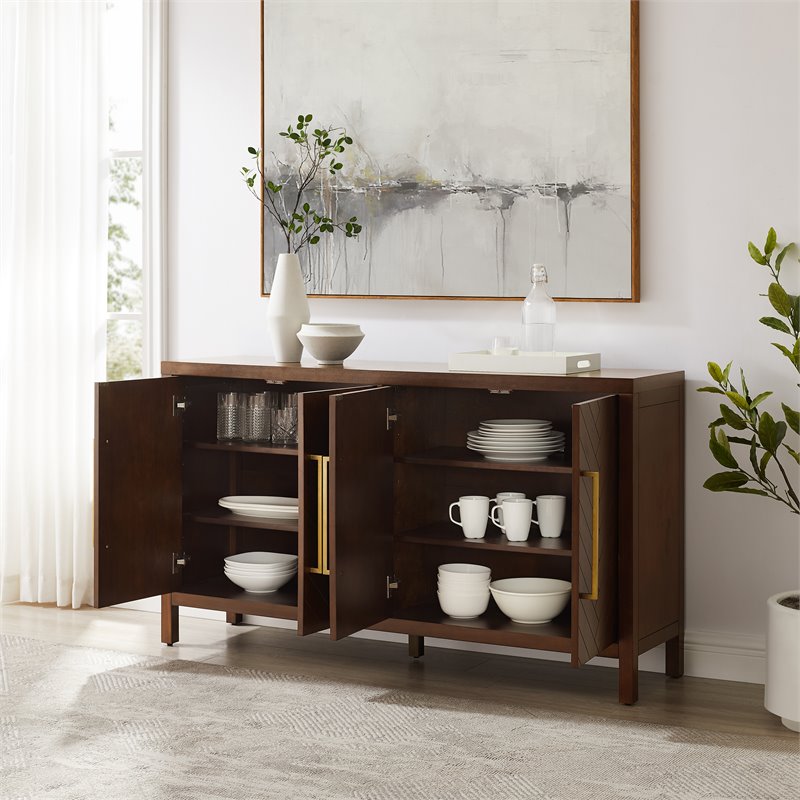 Pemberly Row 4-Door Contemporary Wood Sideboard in Dark Brown