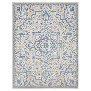 Pemberly Row 7'10&quot x 9'10&quot Fabric Ivory Blue Bohemian Indoor Rug