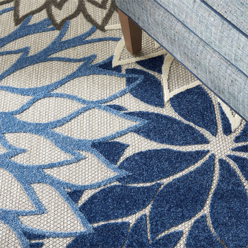 Pemberly Row Modern 12' x 15' Blue Multicolor Fabric Tropical Rug
