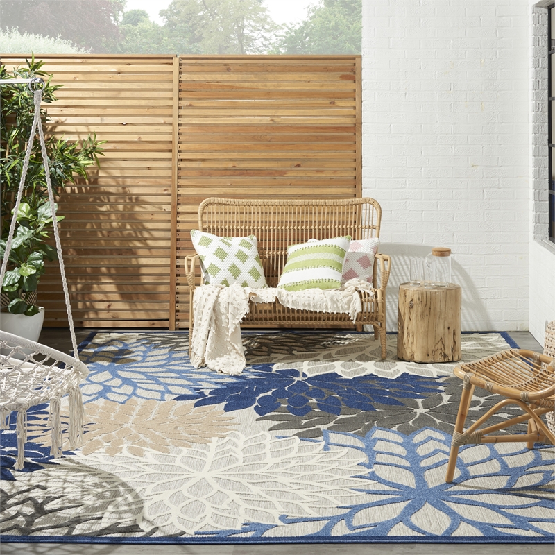 Pemberly Row Modern 12' x 15' Blue Multicolor Fabric Tropical Rug