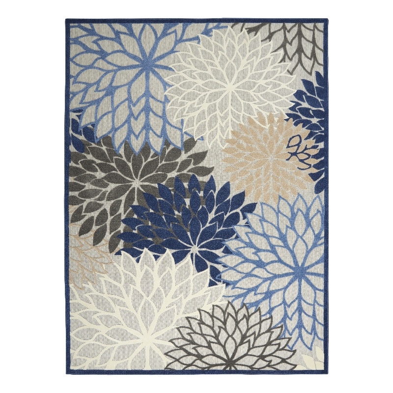 Pemberly Row Modern 12' x 15' Blue Multicolor Fabric Tropical Rug