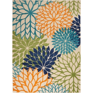 Pemberly Row 9'6&quot x 13' Multi-Color Indoor/Outdoor Tropical Fabric Rug