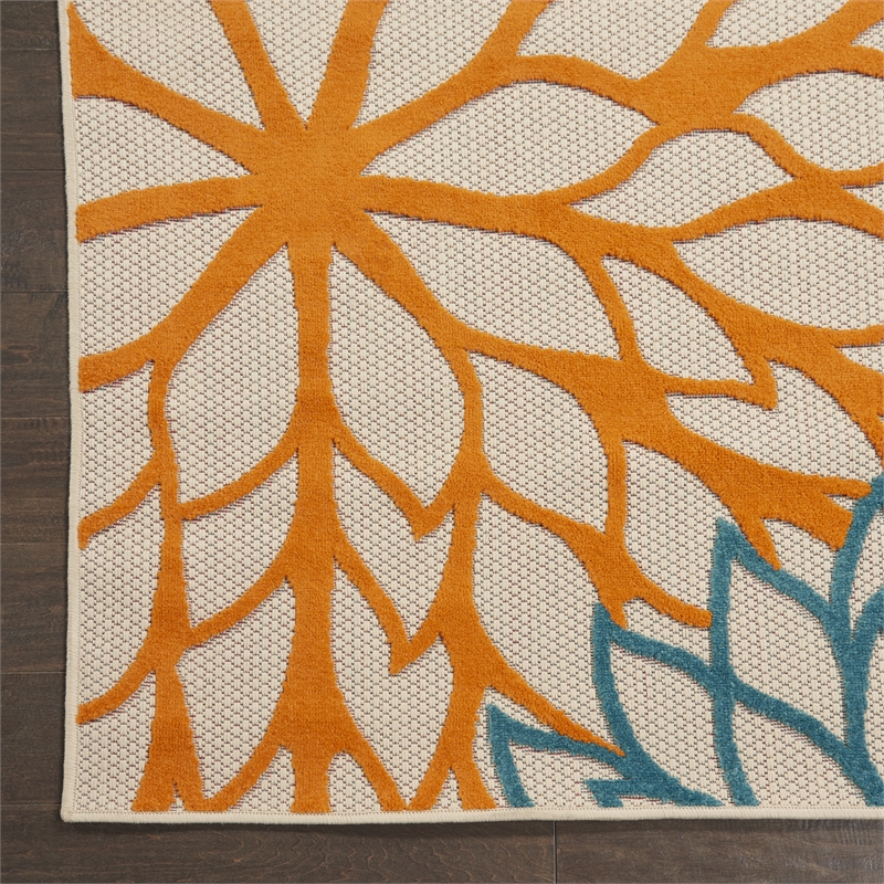 Pemberly Row 7' x 10' Fabric Indoor/Outdoor Rug in Green/Multi-Color