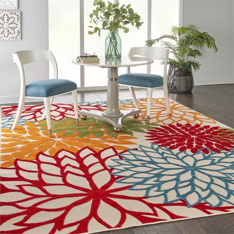 Pemberly Row 7' x 10' Fabric Indoor/Outdoor Rug in Green/Multi-Color