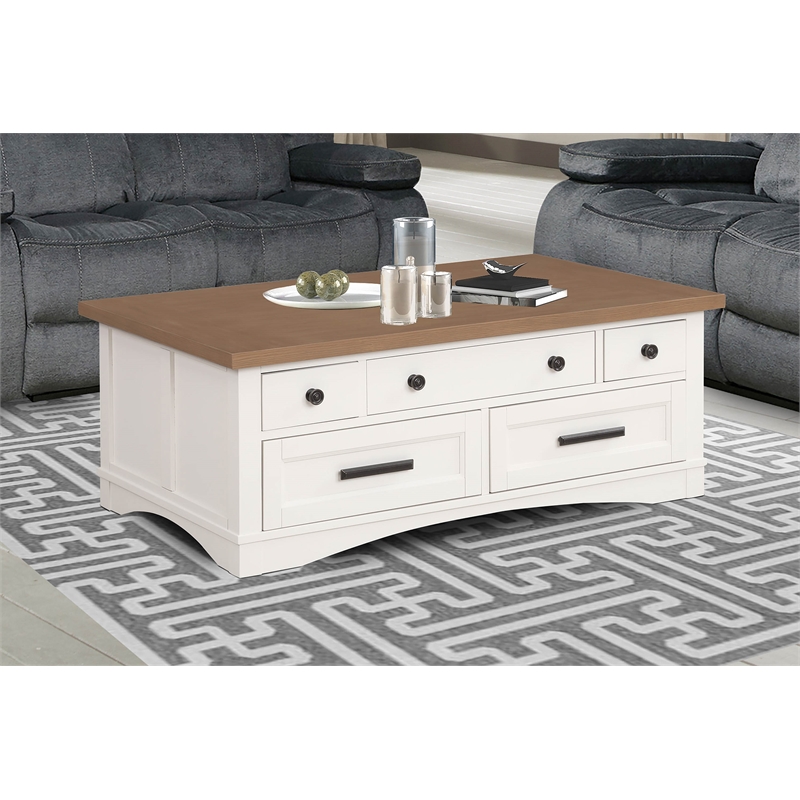 Pemberly Row Wood Cocktail Table with Lift Top in White Finish