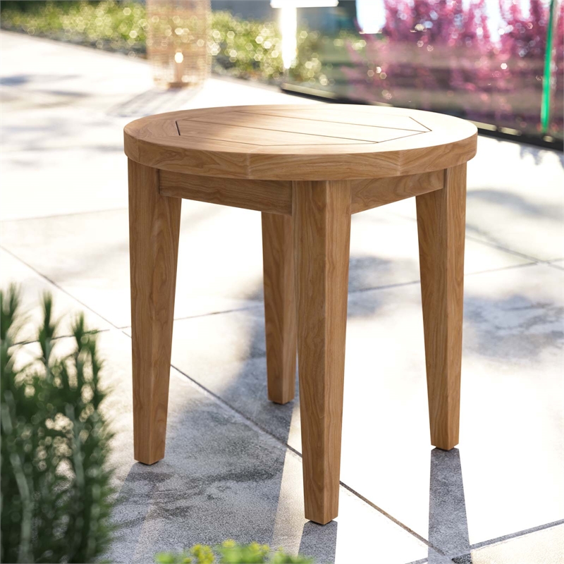 Pemberly Row Modern Teak Wood Outdoor Patio Side Table in Natural