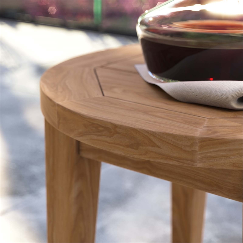 Pemberly Row Modern Teak Wood Outdoor Patio Side Table in Natural