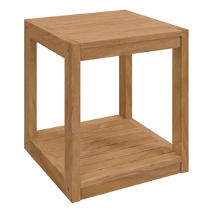 Pemberly Row Modern Teak Wood Outdoor Patio Side Table in Natural