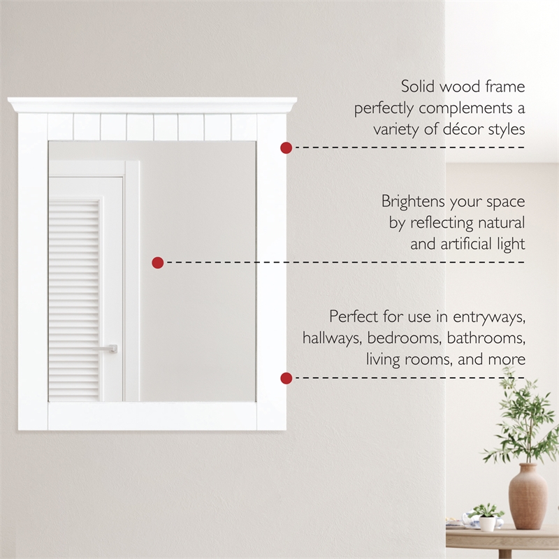 Pemberly Row Cottage Wall Mounted Wood Framed Vanity Mirror in White 21-Inch