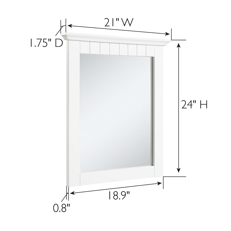 Pemberly Row Cottage Wall Mounted Wood Framed Vanity Mirror in White 21-Inch