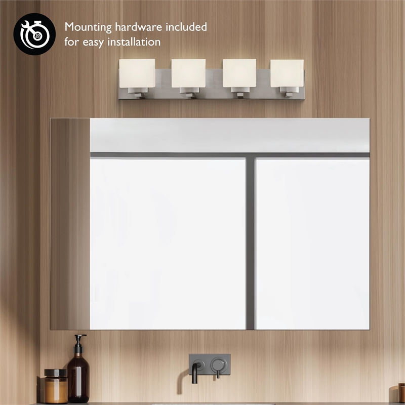 Pemberly Row Silver Stainless Steel Vanity Light in Satin Nickel 4-Light