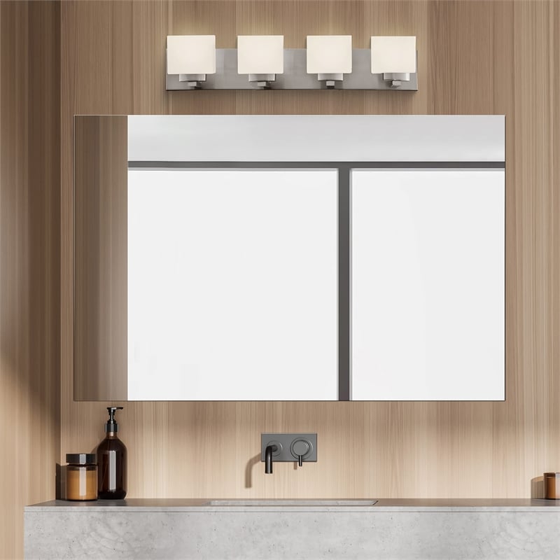 Pemberly Row Silver Stainless Steel Vanity Light in Satin Nickel 4-Light