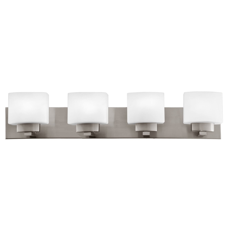 Pemberly Row Silver Stainless Steel Vanity Light in Satin Nickel 4-Light
