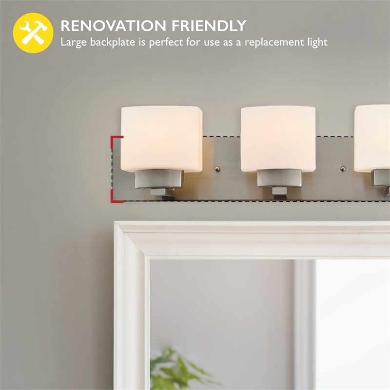 Pemberly Row Silver Stainless Steel Vanity Light in Satin Nickel 4-Light