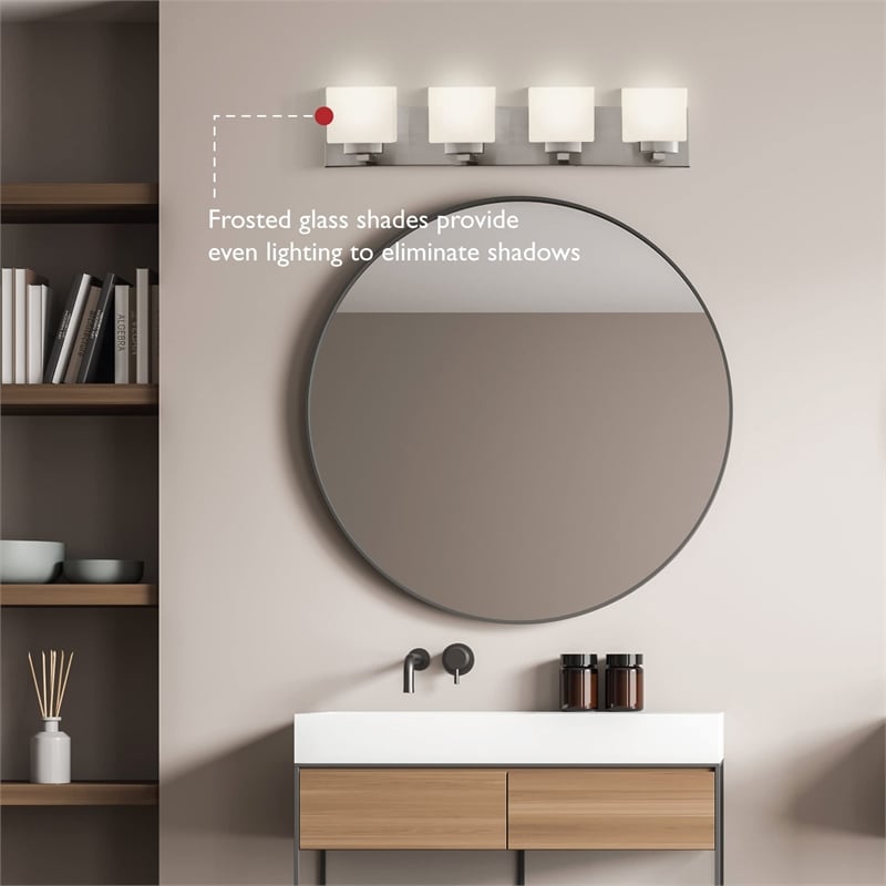 Pemberly Row Silver Stainless Steel Vanity Light in Satin Nickel 4-Light