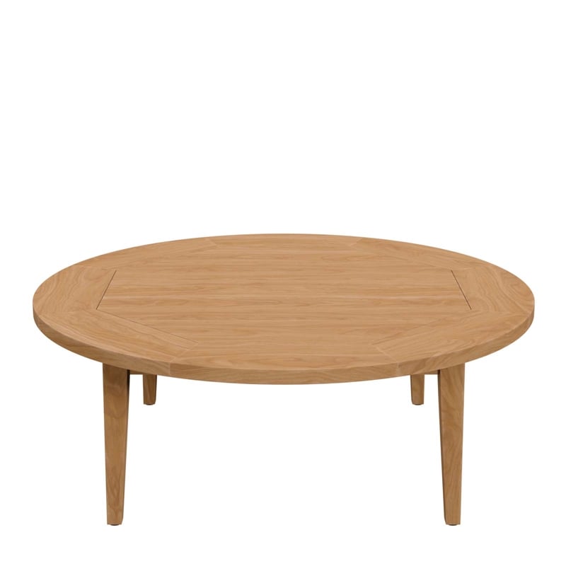 Pemberly Row Modern Round Teak Wood Outdoor Patio Coffee Table in Natural