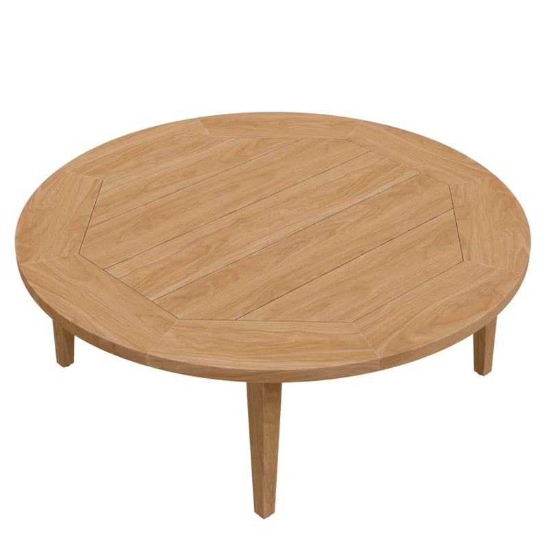 Pemberly Row Modern Round Teak Wood Outdoor Patio Coffee Table in Natural