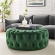 Pemberly Row Modern Button Tufted Round Velvet Ottoman in Emerald Green