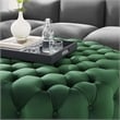 Pemberly Row Modern Button Tufted Round Velvet Ottoman in Emerald Green